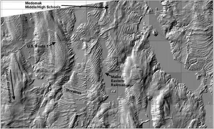 Imagery prepared by Susan Tolman Moraines and More Moraines Figure 5 is a lidar image of the area between the villages of Waldoboro and Warren.