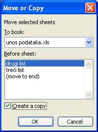radnog lista Sheet 2 pa ga povući lijevom tipkom miša iza naslova radnog lista Sheet 3. Zadatak: Ispred lista Sheet 2 dodajte novi list. Uputa: Postaviti pokazivač miša na list Sheet 2.