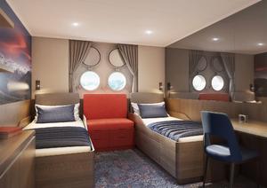 Twin Porthole 2 portholes 2 single beds Small sofa Wardrobe Sharing berth Share your cabin with others for the best price Single cabin Price for the complete cabin occupied by 1 person (1.
