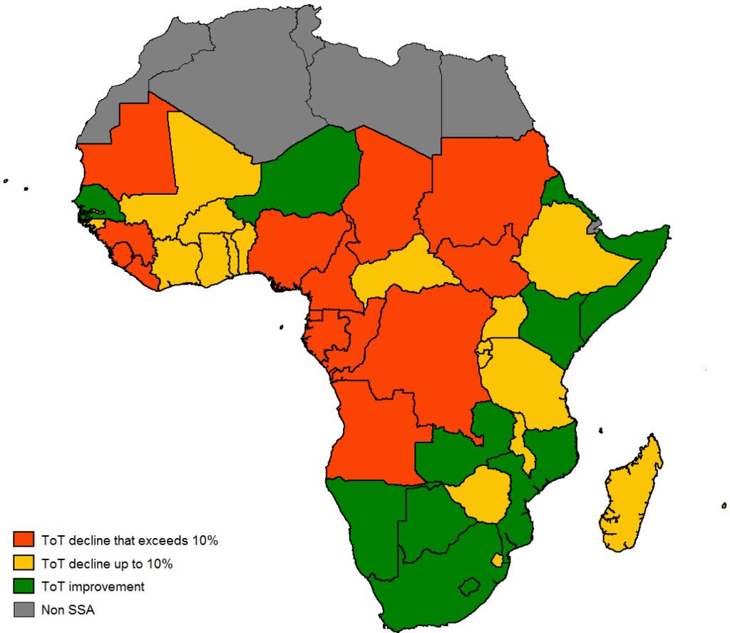 3. Immediate risks: End of the commodity super-cycle 2014-2015 forecast: - 36 African countries suffer a negative ToT shock (80% of population, 70% of GDP) - Overall average ToT loss is 18% - 14