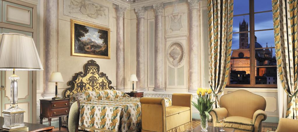 Aristocratic rooms All of the rooms and suites, luxuriously appointed with antique paintings and opulent furnishings, evoke a centuries-old, aristocratic atmosphere.