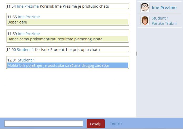 Srce Centar za e-učenje (CEU) Merlin: Priručnik za studente 5.3.2. Chat Chat omogućava interakciju među studentima i nastavnicima koja je sinkrona.