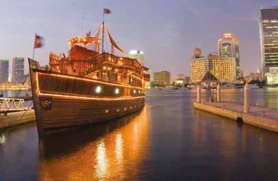 Dhow Cruise Dubai Marina Ultimate Dhow Cruise offers an intriguingly different view of this amzing city - a portrait of the new character of Dubai and the 8th wonder of the world, The Palm Island.