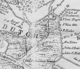 Riker Map from Annals of Newtown (1852) Old Road (Purple Arrow),