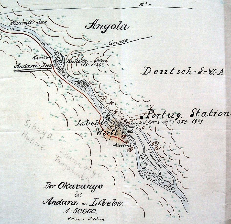 Jana Moser: Border Contracts Border Conflicts: Examples from Northern Namibia Page 4 of 11 Map of the location of the places Andara and Libebe at the Okawango River, 1909.