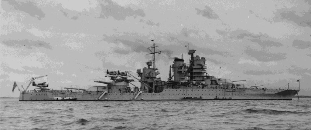 The ships were virtually rebuilt in 1930-34 with new geared turbine engines, catapults on #3 turret & the quarterdeck, bulges added and cage masts replaced by enlarged superstructure.