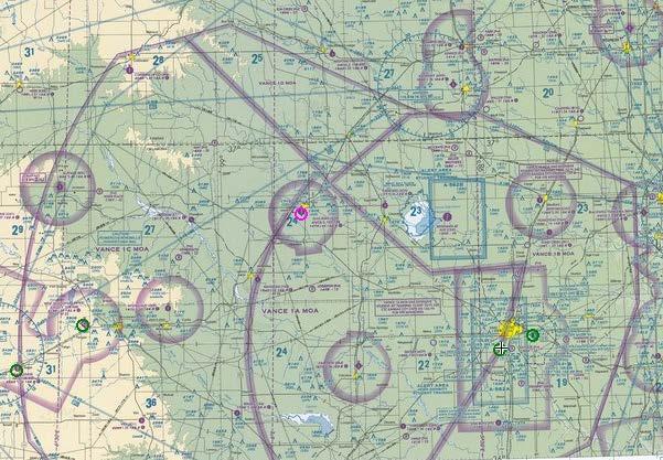 MILITARY OPERATING AREAS (Continued) If you fly VFR through the Vance MOA, one of two things will happen: (1) If you talk to Vance Approach Control for flight following, they will give traffic