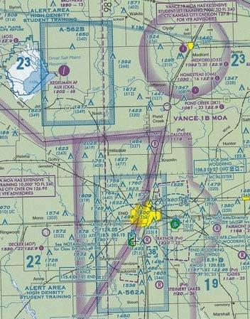 ALERT AREAS Both Vance AFB and Kegelman Auxiliary Field are depicted on en route charts as Alert Areas.