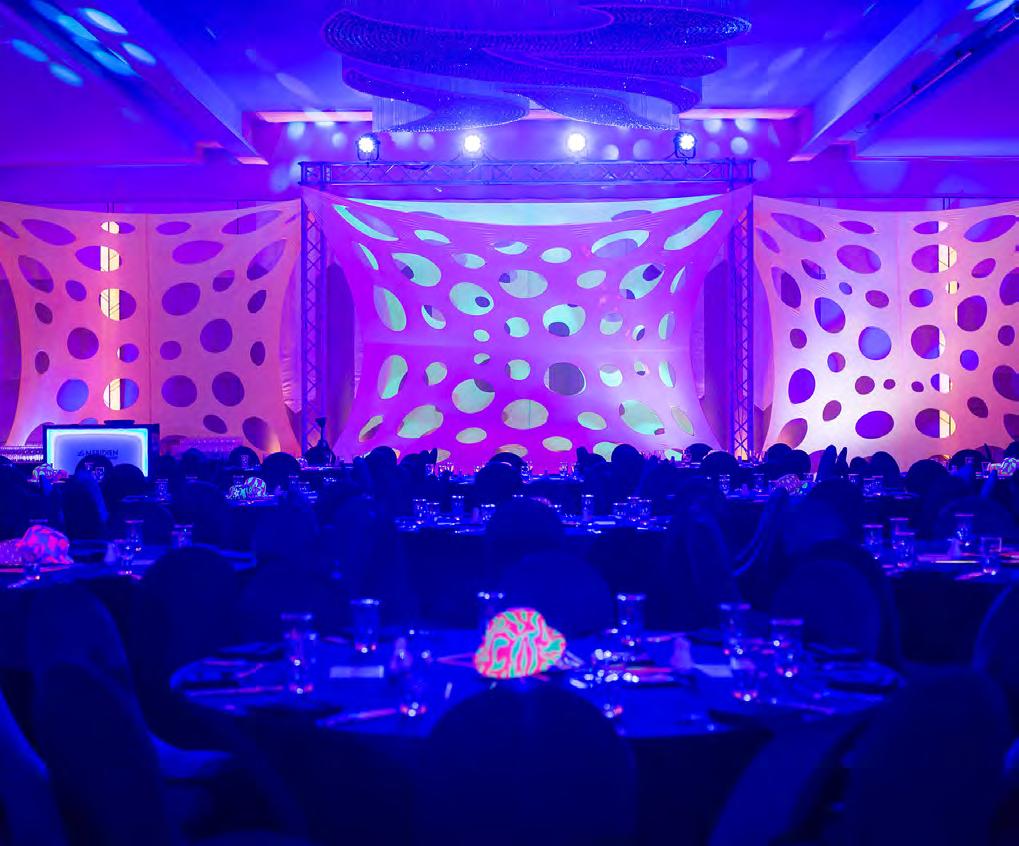 CREATIVE MEETINGS + UNFORGETTABLE EVENTS Brilliant LED lighting with 16 Million colour shades to match any theme or mood High-definition projectors with motorized screens Multi-audiovisual consoles