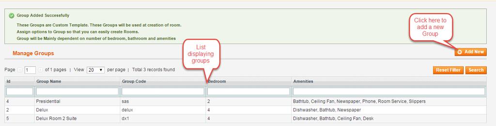 Here you can see a list of already created groups with an option of adding new groups