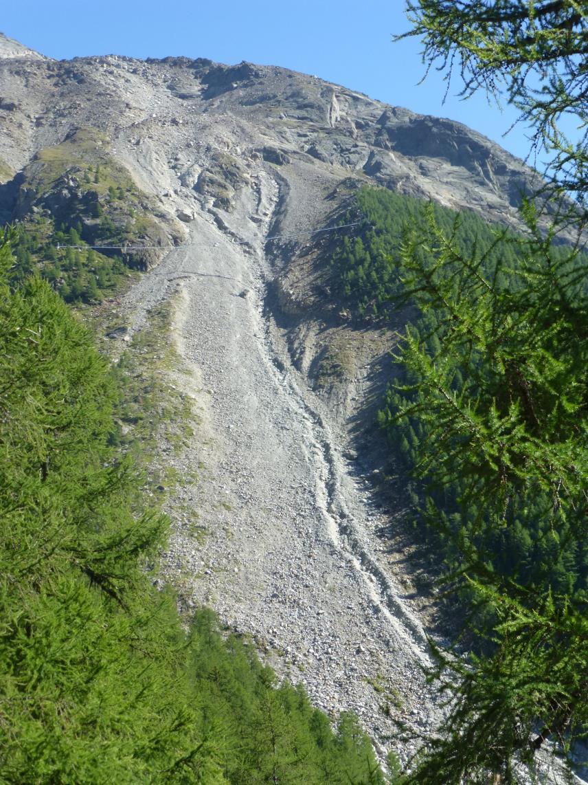 The gully under the Grabengufer rock glacier with the former suspension bridge. The new one is two times larger and higher!