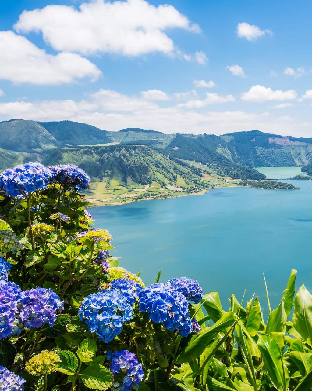 CLOCKWISE FROM THIS IMAGE: Looking out at the blue and green volcanic lakes of Sete Cidades; The colours of the Conceição Palace in Ponta Delgada are faithful to the landscape; The