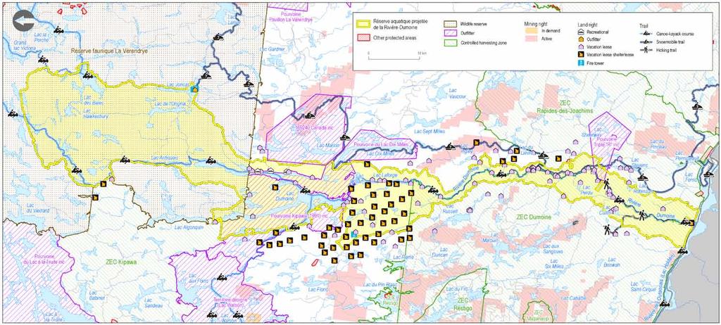 Abitibi-Témiscamingue The territory includes 65 vacation lot leases and 22 shelter leases (Figure 149). Almost all of the shelter leases are located south of Lac Dumoine and west of Lac Laforge.