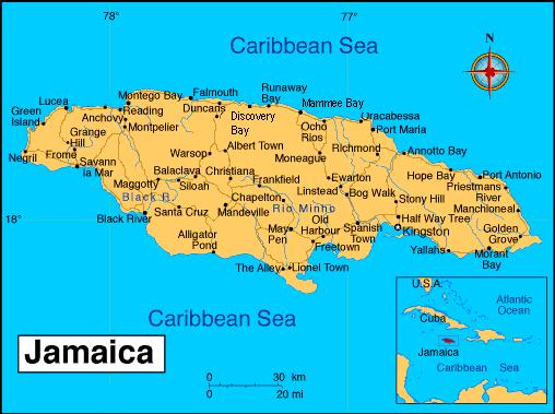 150 kilometers south of Cuba, and 160 kilometers west of Haiti and