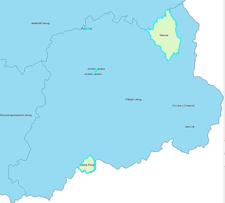 Zaštićena područja na teritoriji Pčinjskog okruga (izvor: SEPA, lična komunikacija, 06.02.