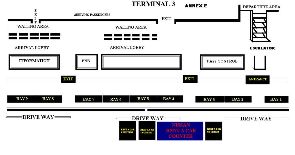 MAP TO NISSAN TAXI RENTAL - NAIA TERMINAL 3 Arrival and pick-up instructions for passengers arriving at NAIA TERMINAL 3 After