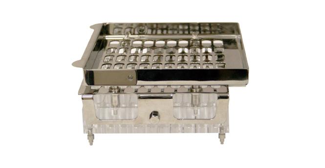 Materials of Construction / Cleaning Materials of Construction All Parts Dishwasher Safe 2 Springs (SS302) Locking Plate (Polycarbonate) Orienter Base (Acrylic) Orienter Powder Tray (PET) Caps Tray