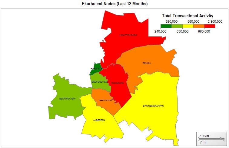 2.1.4 Ekurhuleni Municipality The transactional activity (R Million) is as follows: Node 2012 2013 2014 June 2014 EKURHULENI - BOKSBURG 1,851 28.2% 2,604 33.8% 2,101 48.4% 197 25.