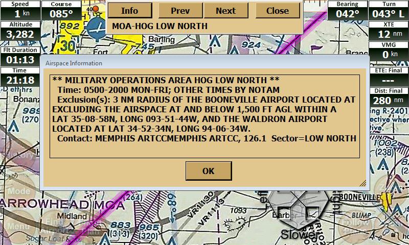 Flight Planning Airspace Info Form Access by touching the Airspaces? button in the Flight Planner.