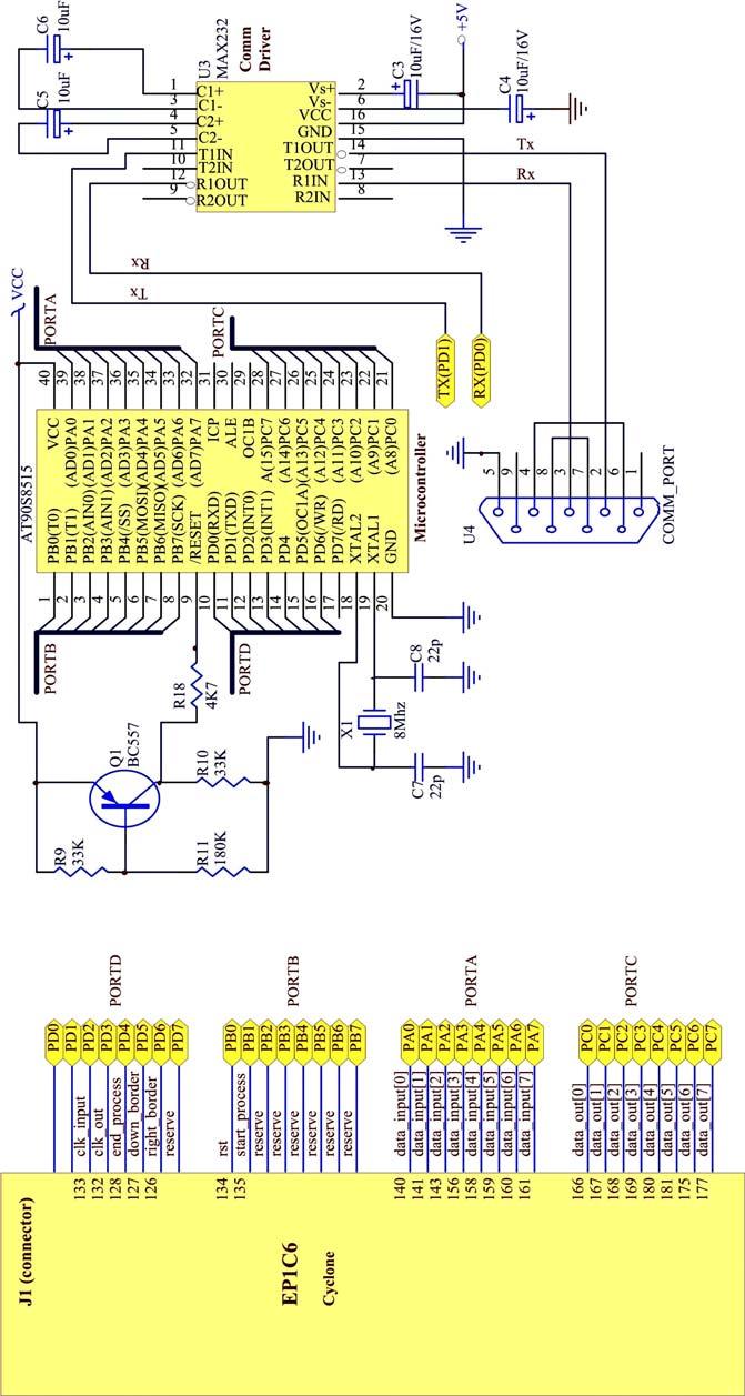 Na sljedećoj slici data je električna šema mikrokontrolerskog kola za praktičnu verifikaciju, a u tabeli 7.1.