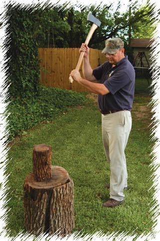 Step back to allow room to swing the axe comfortably.