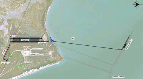 Port - Features Overview Proposed offshore terminal Dual high capacity (9,500 tph) train unload stations in a common vault Approximately 2Mt of stockyard capacity representing 3.