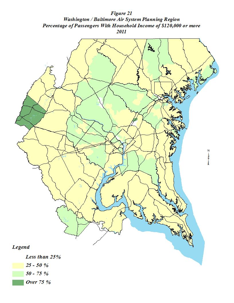 Washington-Baltimore Air System Planning 2011 Regional Air Passenger Survey Geographic Findings Household Income (Survey Question D-4) Air passenger trips often correlate directly to household income