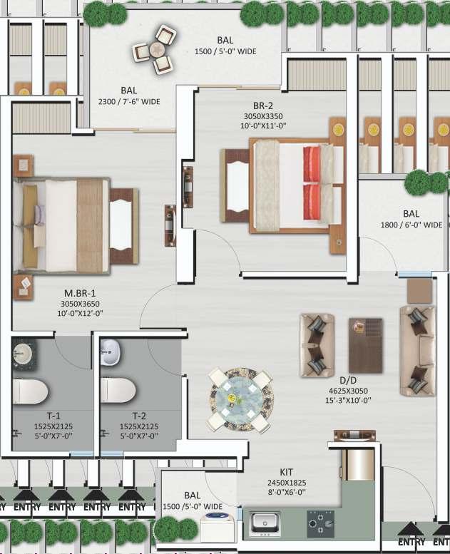 2 BHK (TYPE I) - Unit No.1 from Ground to 29th Floor Unit No.4 at Ground, 4th to 29th Floor Unit No.6 & 7 from Ground to 26th Floor Tower No. A1 Unit No. 1 & 4 at Ground, 4th to 29th Floor Unit No.