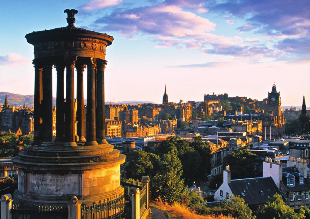 The Stewart Monument on Calton Hill overlooks Edinburgh. farmhouse and garden that author Beatrix Potter purchased with the proceeds from her The Tale of Peter Rabbit.