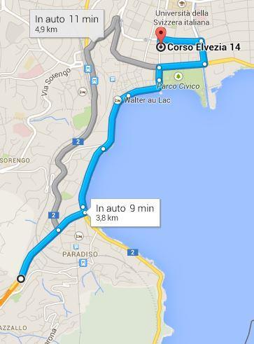 3 Take the Svincolo Lugano Sud to Riva Paradiso. Drive onto Viale Giuseppe Cattori and turn left onto Riva Paradiso.