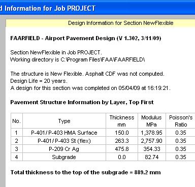Reviewing Design Information Reviewing Design Information FAAR FIELD - Airport Pavement De sign (V 1.302, 3/1 1/0 9) Secti on N ewfl exi ble in Job PROJECT.