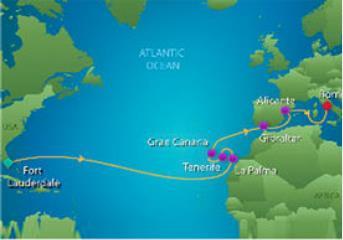 Seas 14 Night Transatlantic Sailing from Tampa to Barcelona Plus 2 Night Hotel Stay in Barcelona with Continental Breakfast and Sightseeing Tour With stops in Key West Madeira, Malaga, Cartagena and