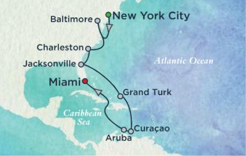 Baltimore, Charleston, Jacksonville, Grand Turk, Curacao and Aruba Prices starting at: Deluxe Stateroom with Window $4,930 pp Deluxe Stateroom with Verandah $6,280 pp Deluxe Stateroom with Verandah