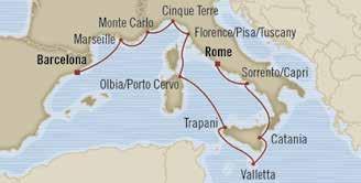 europe Italia Impressios Barceloa to rome 10 days Sep 14, 2015 maria 2 for 1 Cruise fares Bous savigs of $1,800 day port arrive depart Sep 14 Barceloa, Spai Embark 1 pm 6 pm Sep 15 Provece