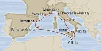 europe Classical Vigettes barceloa to barceloa 10 days Oct 13, 2015 riviera 2 for 1 Cruise fares Bous savigs of $2,000 day port arrive depart Oct 13 Barceloa, Spai Embark 1 pm 8 pm Oct 14 Palma de