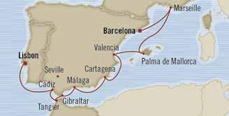 europe Prices & Palaces barceloa to lisbo 10 days Oct 24, 2015 maria 2 for 1 Cruise fares Bous savigs of $1,600 day port arrive depart Oct 24 Barceloa, Spai Embark 1 pm 8 pm Oct 25 Provece