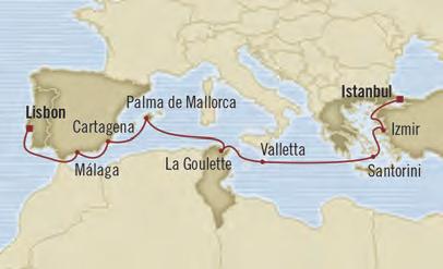 Valletta, Malta 8 am 5 pm 25 May La Goulette, Tuisia 8 am 7 pm 26 May Cruisig the Mediterraea Sea 27 May Palma de Mallorca, Spai 8 am 5 pm 28 May Cartagea, Spai 8 am 6 pm 29 May