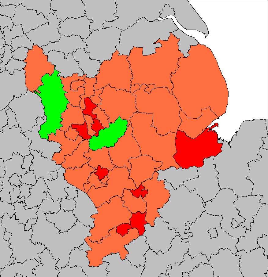 Figure 12: Rates of claims leading to possession orders,, East Midlands region map Ashfield Nottingham South Holland Erewash Leicester KEY: Rate of mortgage claims leading to possession orders Corby