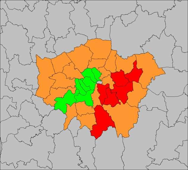 Figure 18: Rates of claims leading to possession orders,, London Region map Newham Bark & Dag Southwark Greenwich KEY: Rate of mortgage claims leading to possession orders Croydon Higher rate Mid