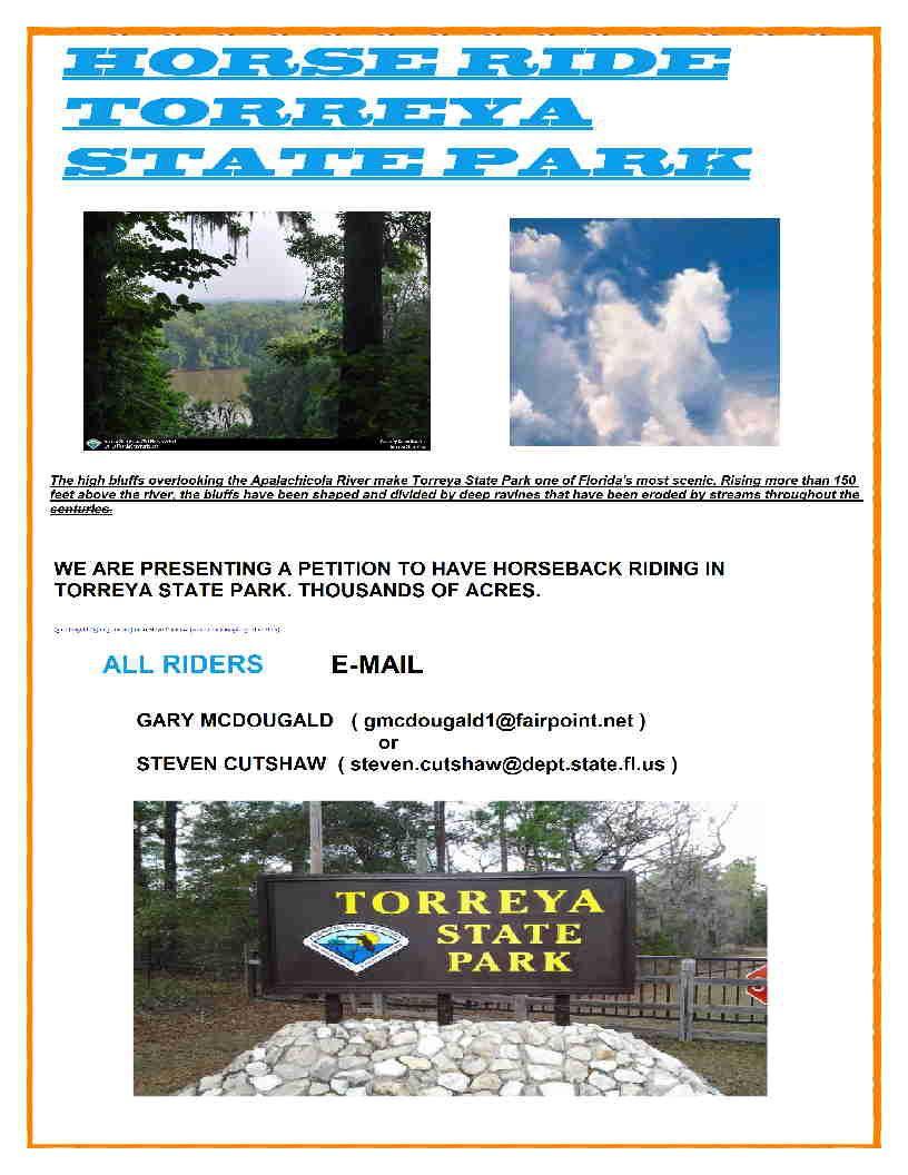 FFBCH Newsletter November, 2015 Page Four For those of you who love to camp with your horses and ride new and different places, Torreya State Park is absolutely beautiful.