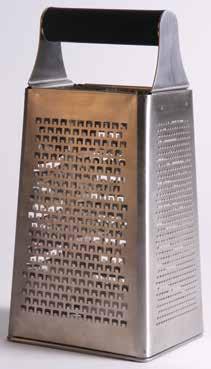 4 Grating patterns Fine Coarse Extra Coarse Slicer M540 4-Sided Box Grater 4 Compartment Countertop Two-sided header card in Spanish/English on one side,