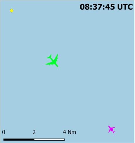 Reconstruction of the encounter of the two airplanes At about 0837:14 UTC the A380 passed at FL350 the position, where later the CL604 was subject to temporary loss of control.