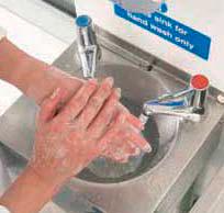 Ensure the taps are turned off hygienically, for example using a disposable towel.