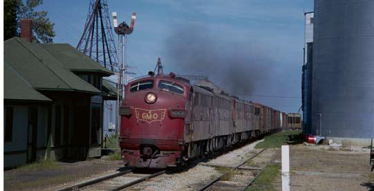 (Dave Ingles JR photo; Ken Donnelly collection) Left - GM&O F3 # 805A leads an A-B-A-A-A set of F-units on train # 92 as it roars