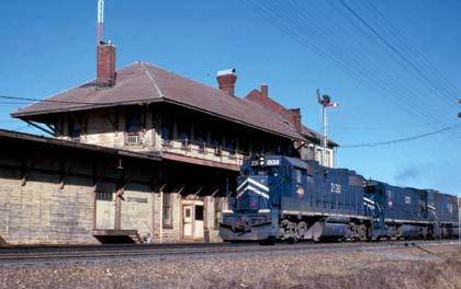 A northbound Cotton Belt freight gets under way after making a crew change at the depot in January, 1973.
