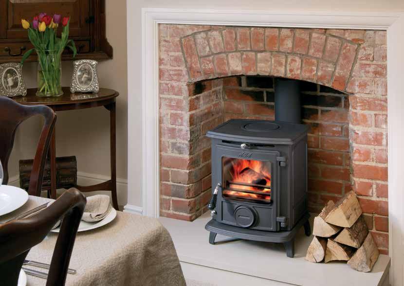It offers top or rear flue connection, a high chrome riddling grate, a built-in ash pan, combustion air control, interchangeable wood burning plate and one of the most effective