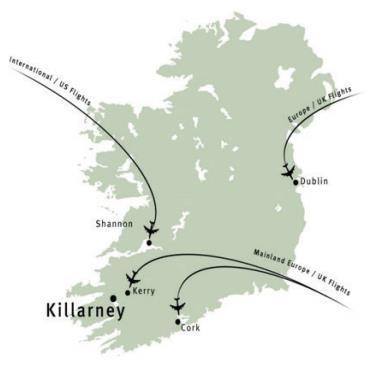 TRAVEL INFORMATION ACCESS: Perhaps the most immediately important international access to Killarney is via Cork Airport, which is only 70 minute drive from Killarney and provides a range of UK and EU