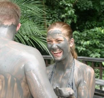 relaxing in the thermal pools and taking volcanic mud