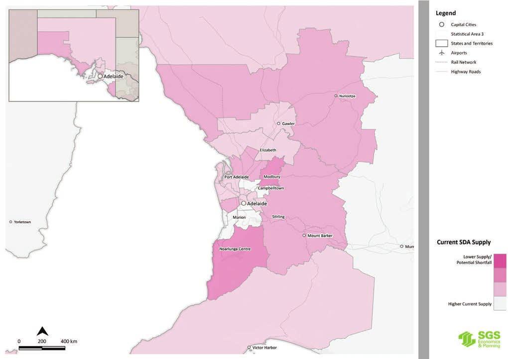 ADELAIDE AND SOUTH AUSTRALIA 3.5 The inner metropolitan areas of Adelaide have a relatively even distribution of SDA in line with the national provision ratio.
