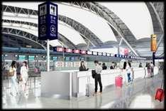 counter for group tourists Cell phone shops, currency exchange, business centers, and ATMs,